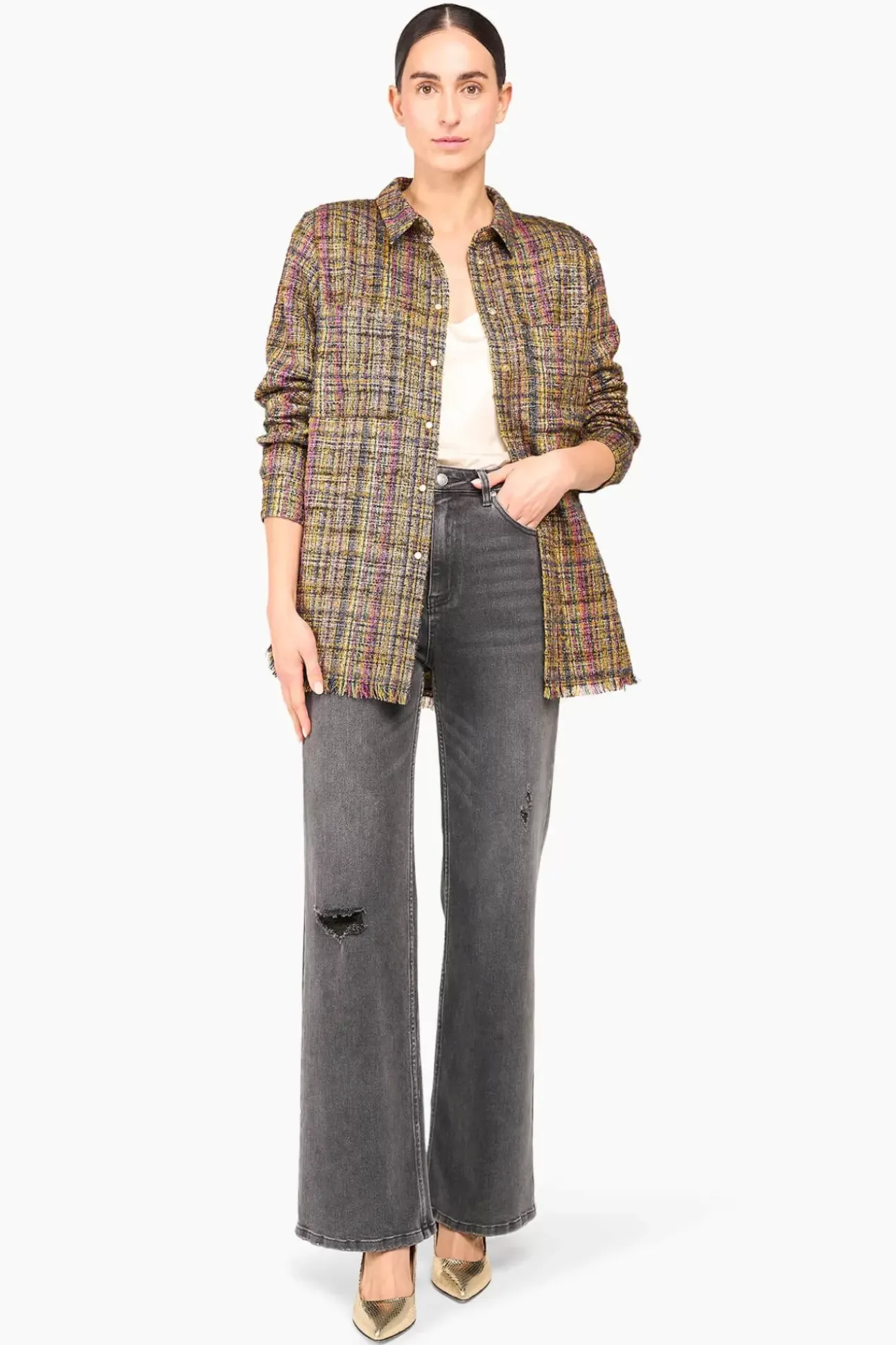 JANICE Blouses^Blouse Dames Tweed Lurex Shane Groen