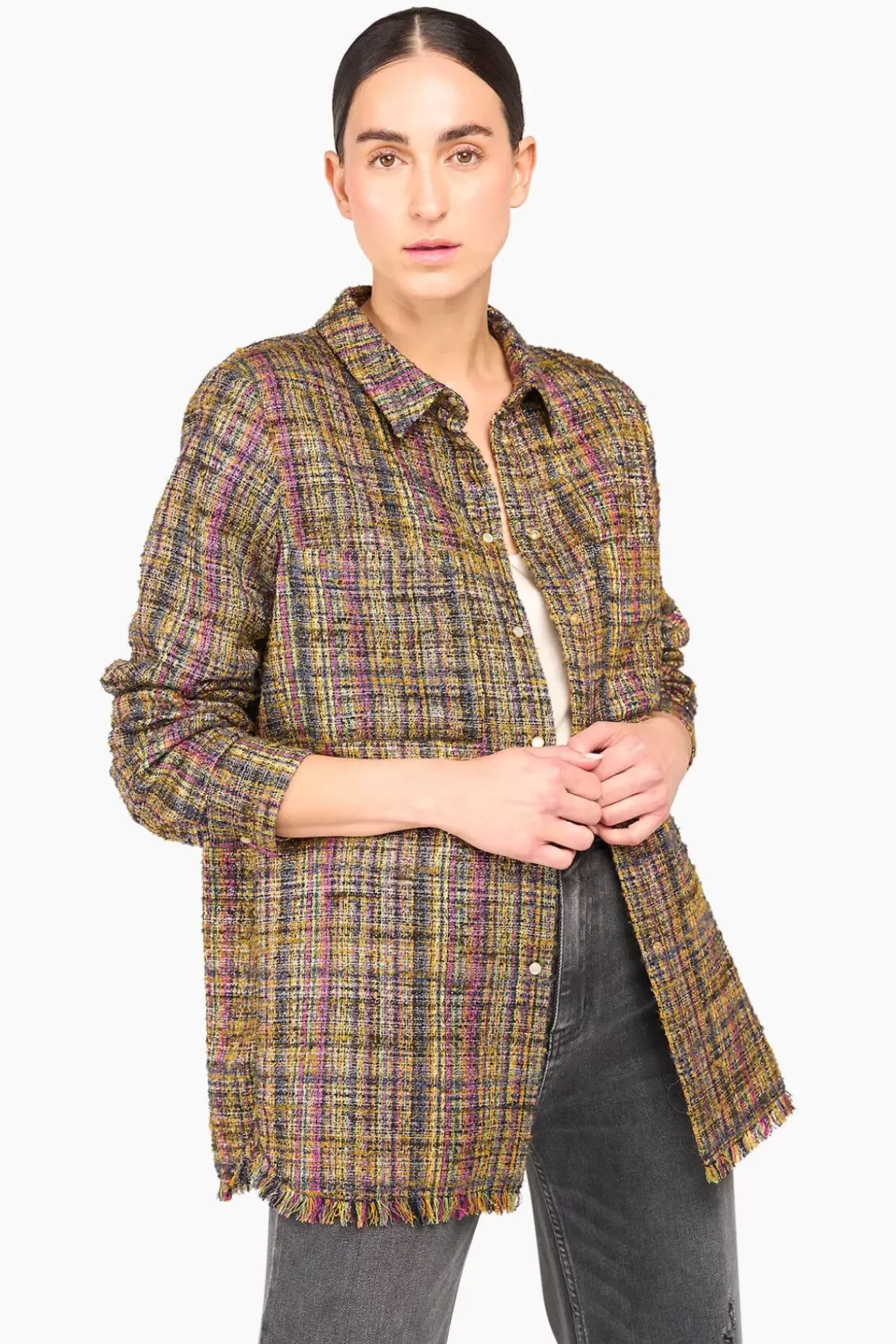 JANICE Blouses^Blouse Dames Tweed Lurex Shane Groen