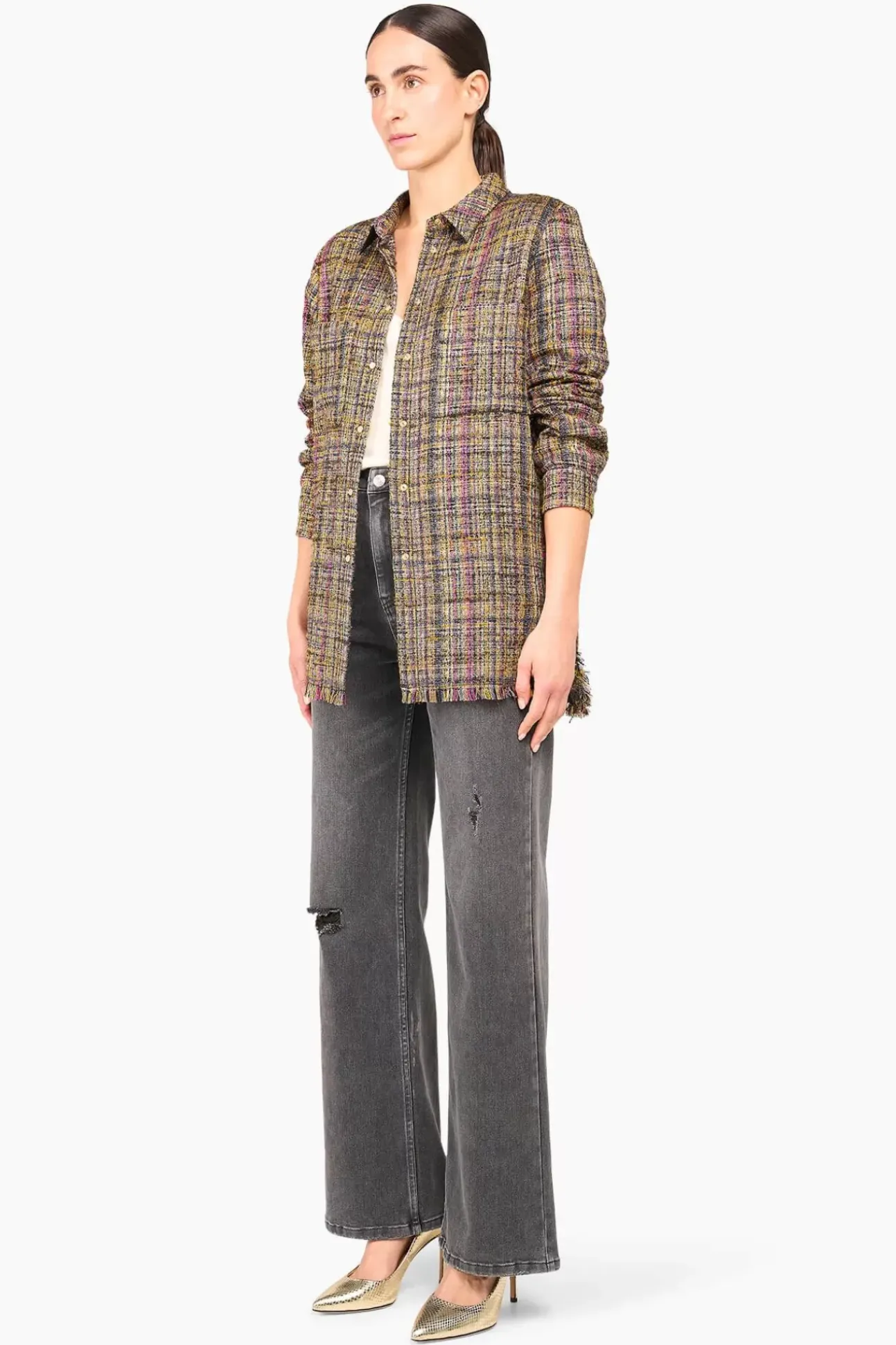 JANICE Blouses^Blouse Dames Tweed Lurex Shane Groen