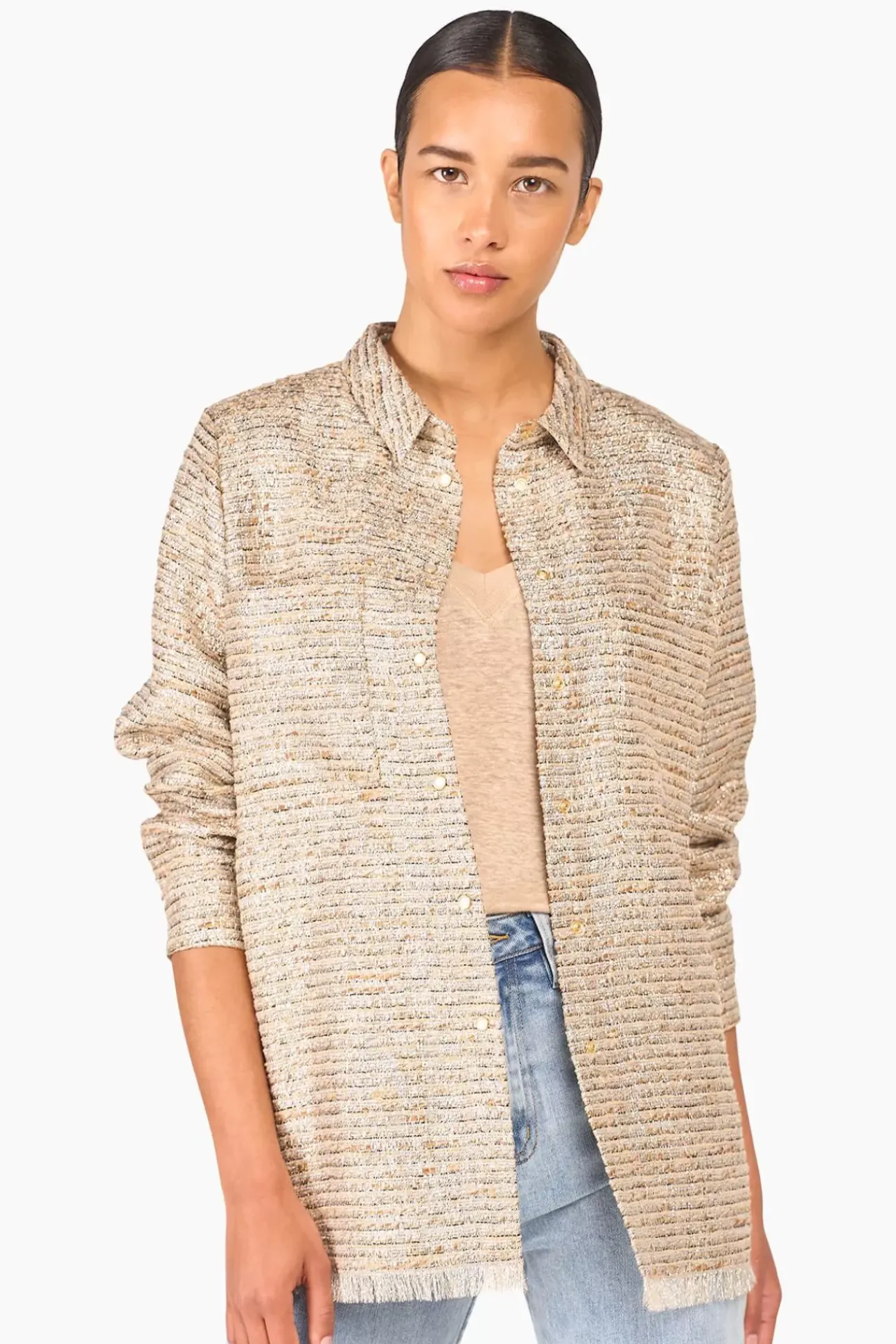 JANICE Blouses^Blouse Dames Tweed Lurex Shane Beige