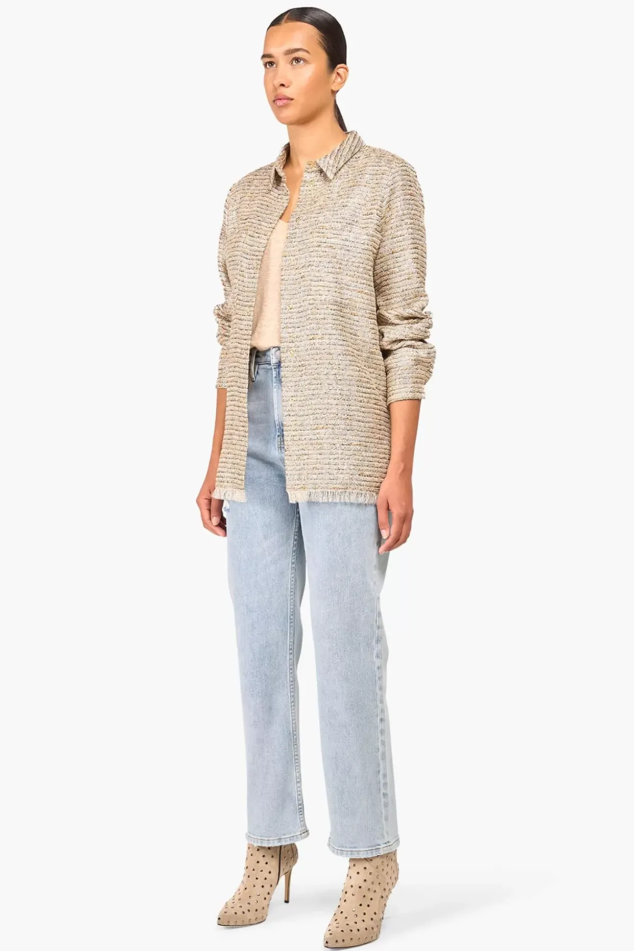 JANICE Blouses^Blouse Dames Tweed Lurex Shane Beige