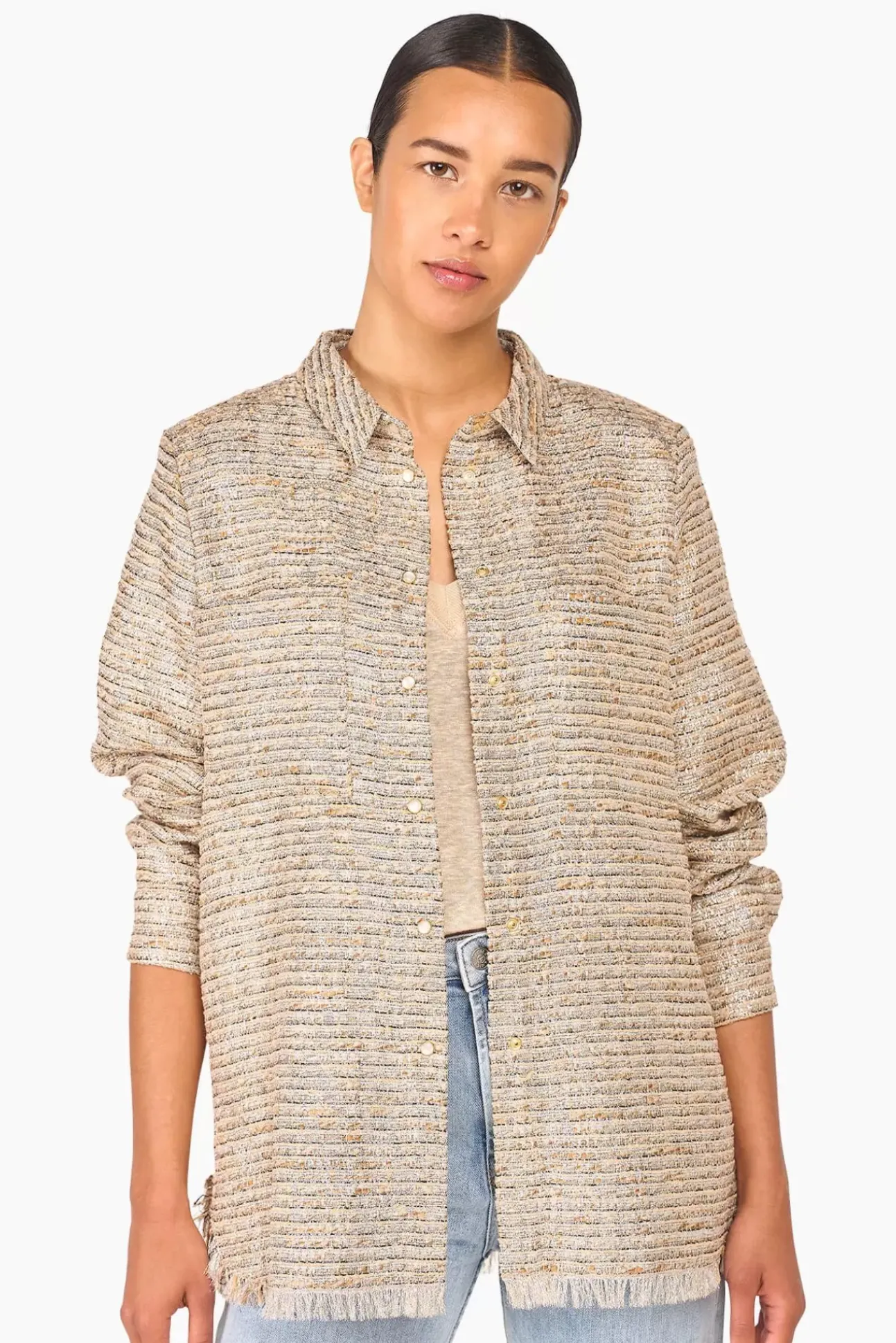 JANICE Blouses^Blouse Dames Tweed Lurex Shane Beige