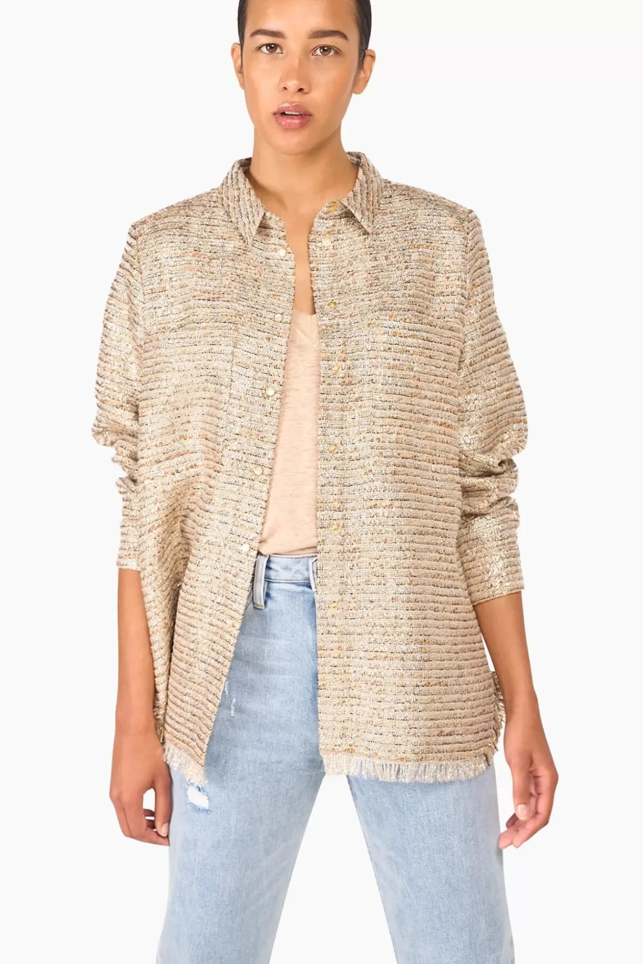 JANICE Blouses^Blouse Dames Tweed Lurex Shane Beige
