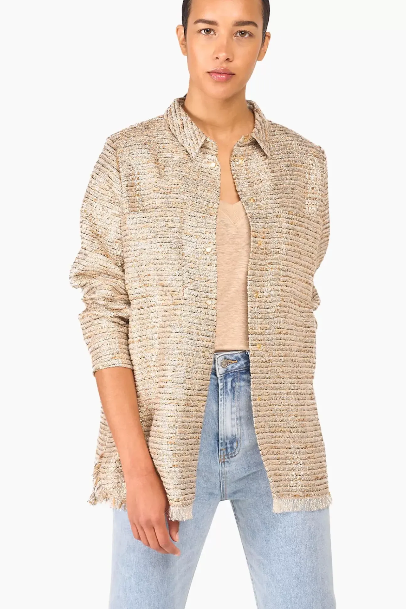 JANICE Blouses^Blouse Dames Tweed Lurex Shane Beige
