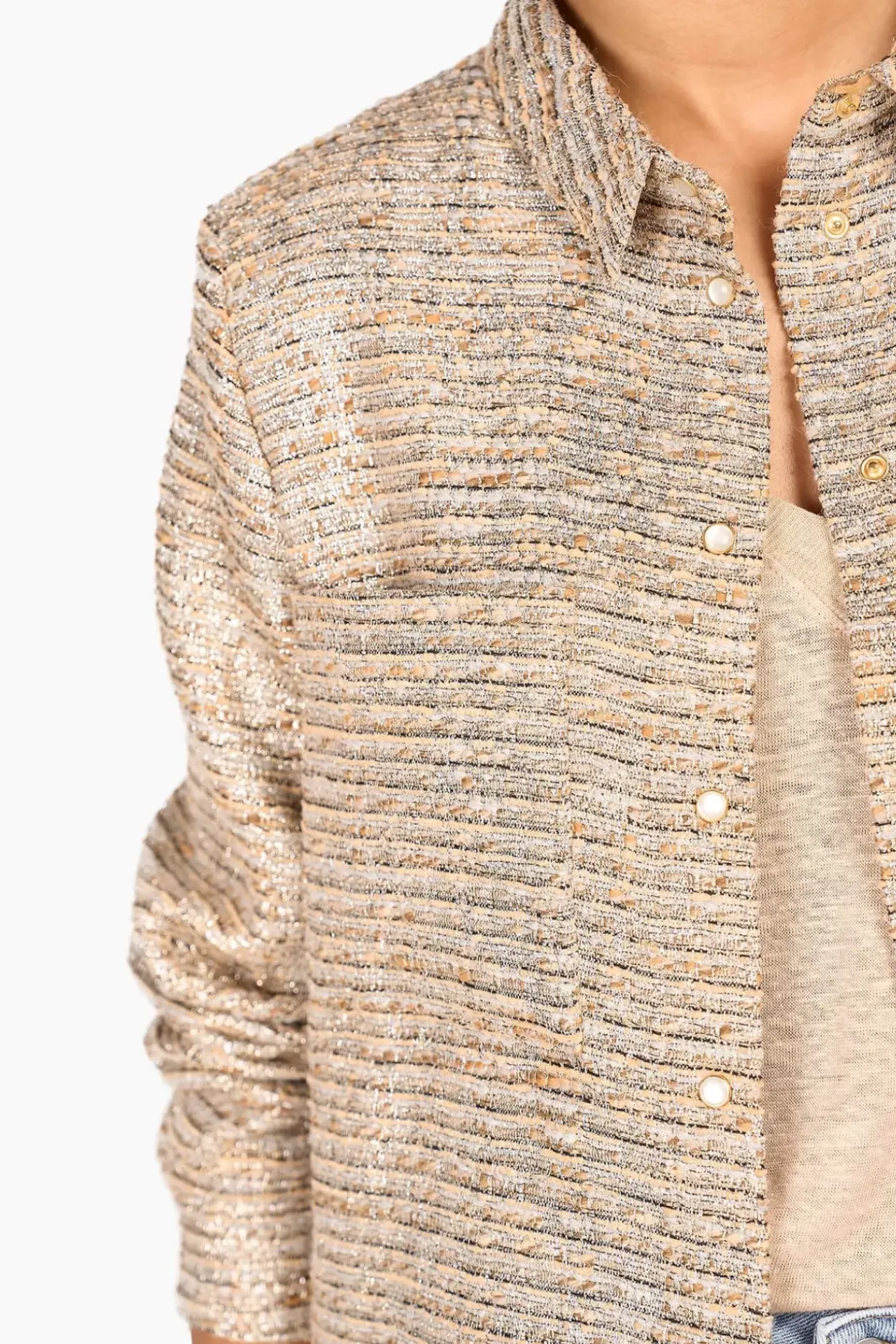 JANICE Blouses^Blouse Dames Tweed Lurex Shane Beige