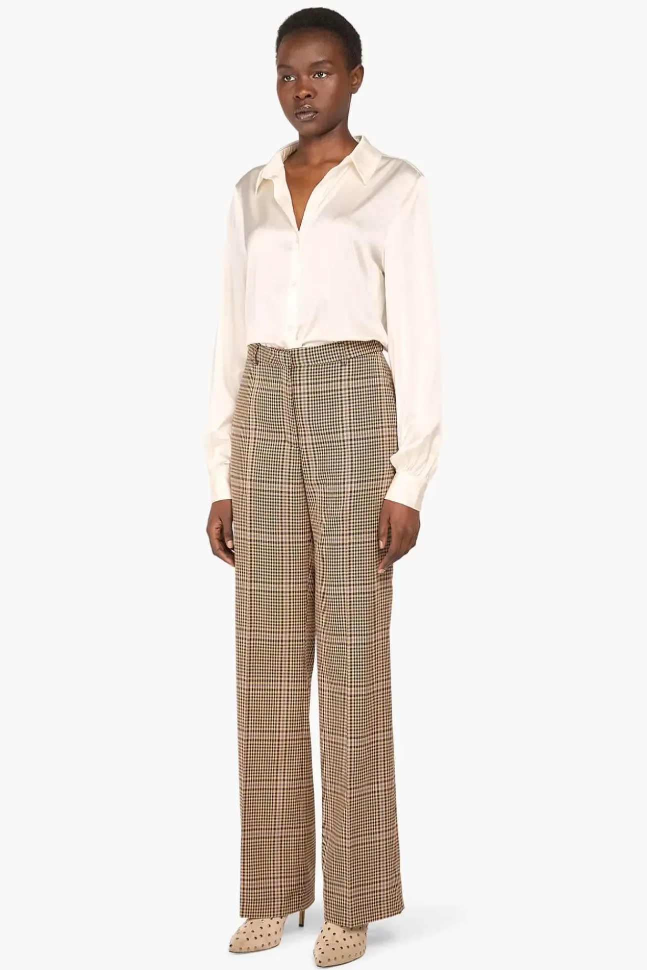 JANICE Broeken^Broek Dames Ruit Tiger Bruin