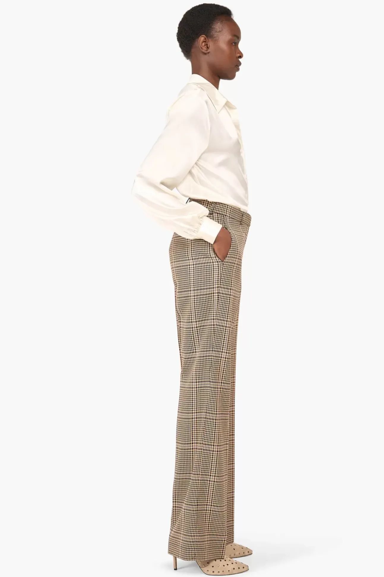 JANICE Broeken^Broek Dames Ruit Tiger Bruin