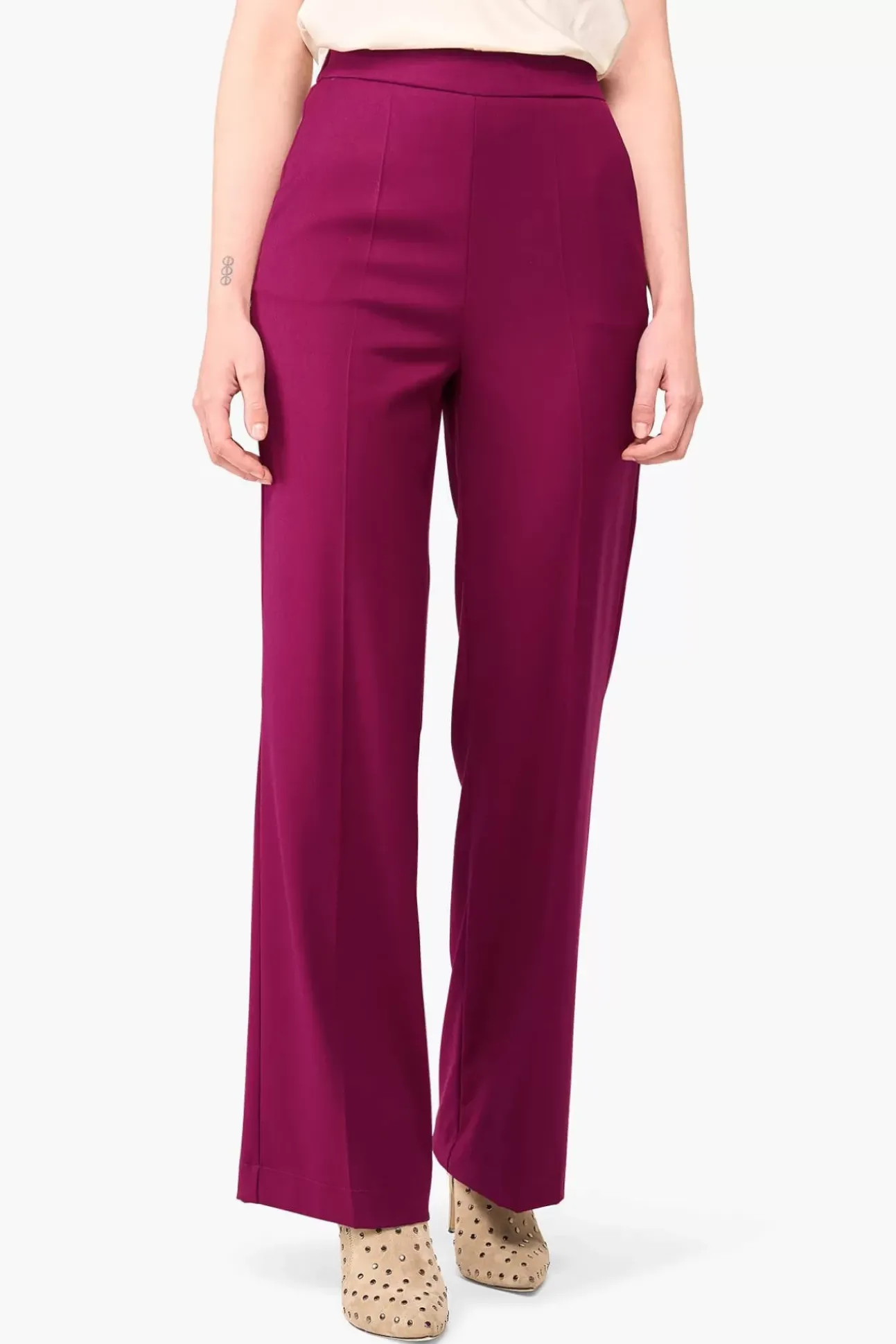 JANICE Broeken^Broek Dames Wijde Pijp Pete Burgundy