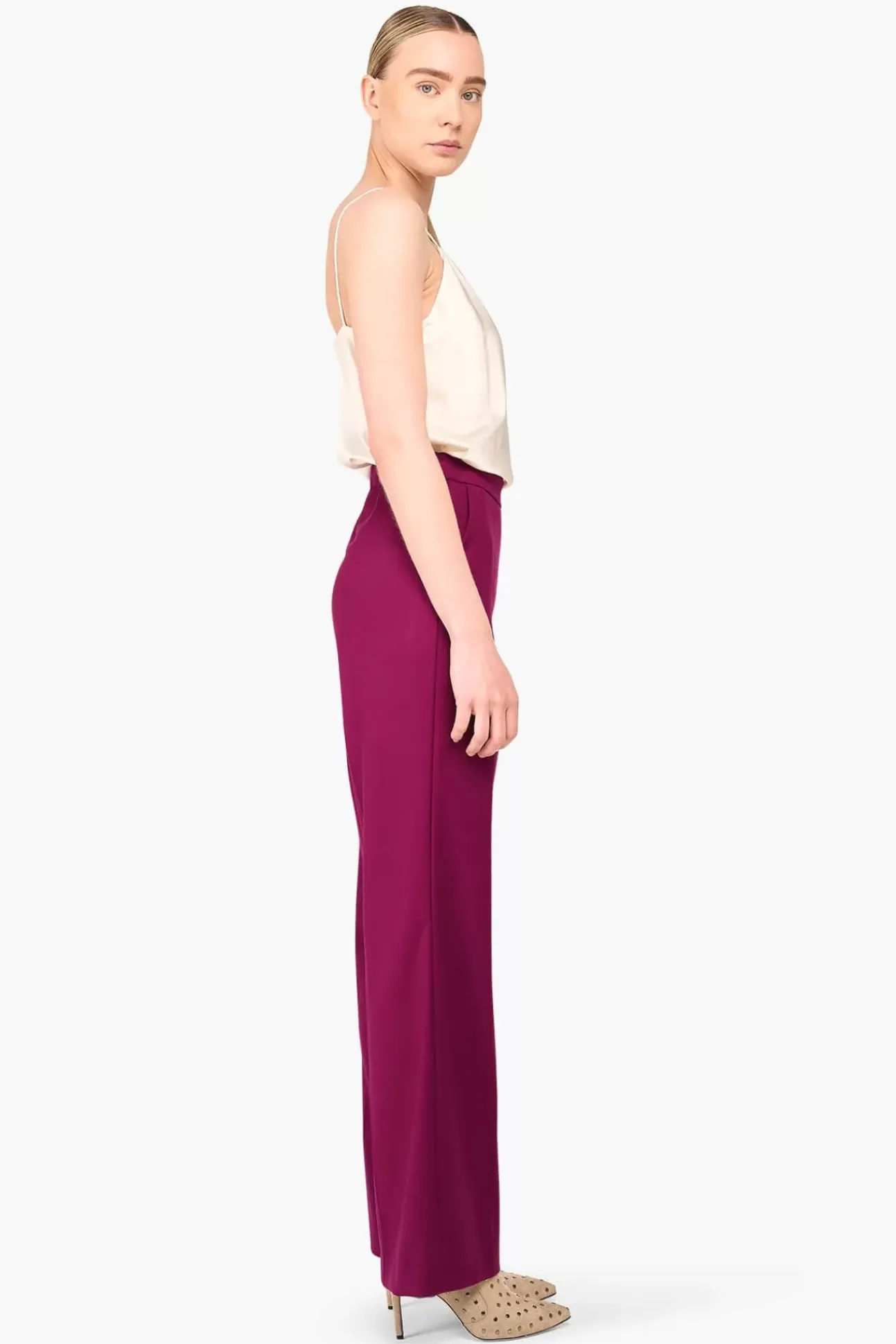 JANICE Broeken^Broek Dames Wijde Pijp Pete Burgundy