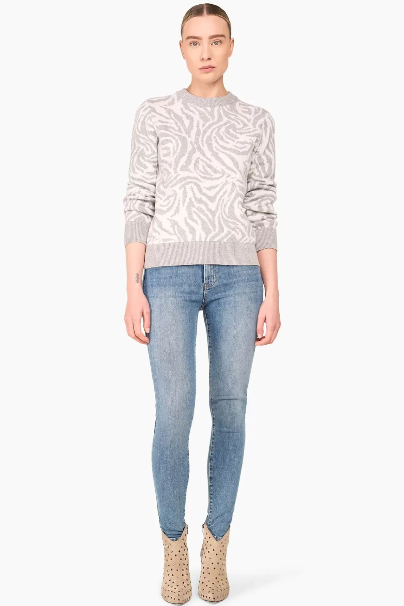 JANICE Sweaters & Truien^Cashmere Trui Dames Sym Tijger Print Grijs