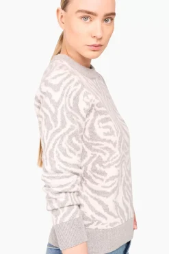 JANICE Sweaters & Truien^Cashmere Trui Dames Sym Tijger Print Grijs