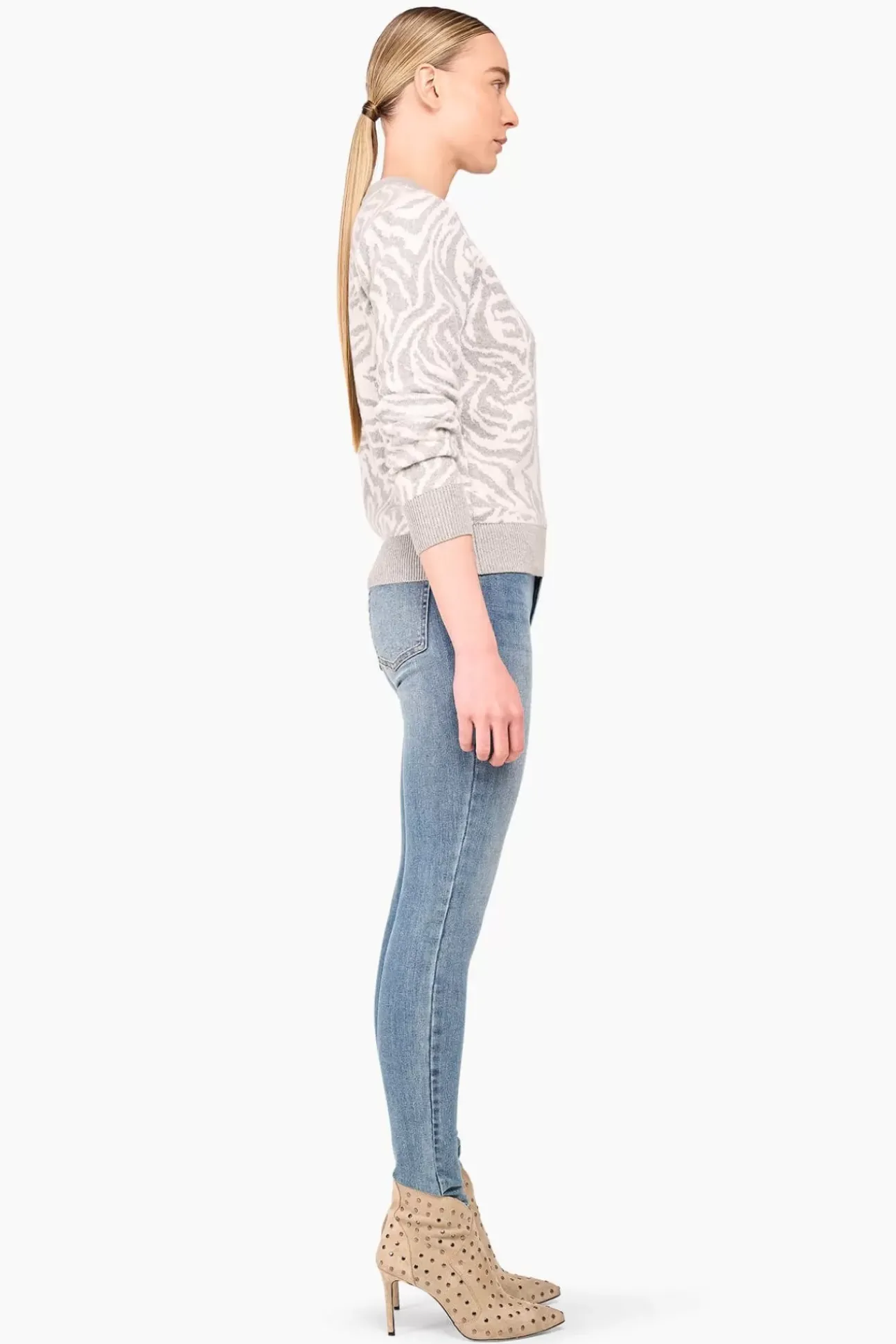 JANICE Sweaters & Truien^Cashmere Trui Dames Sym Tijger Print Grijs
