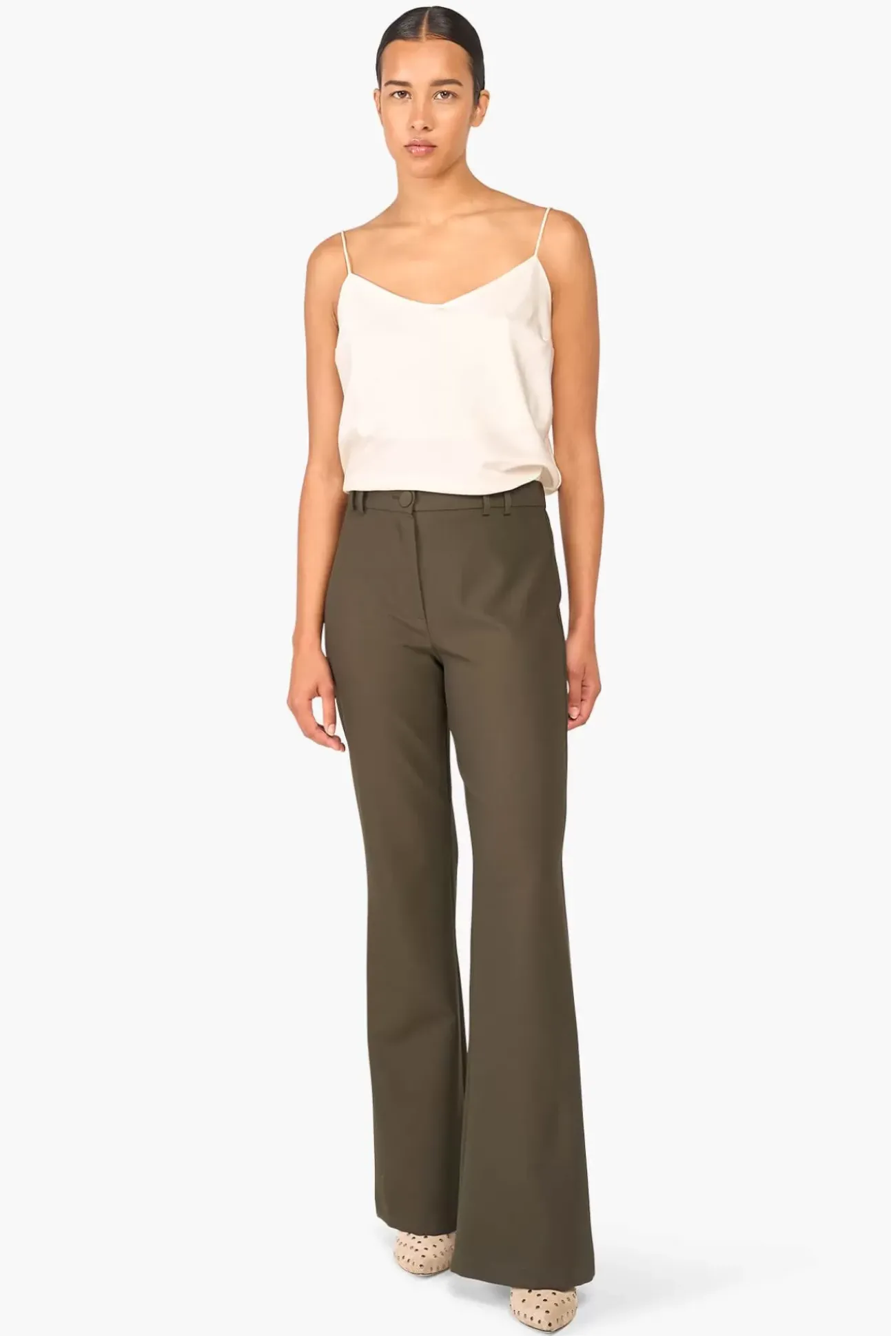 JANICE Broeken^Flared Broek Dames Tyrone Groen