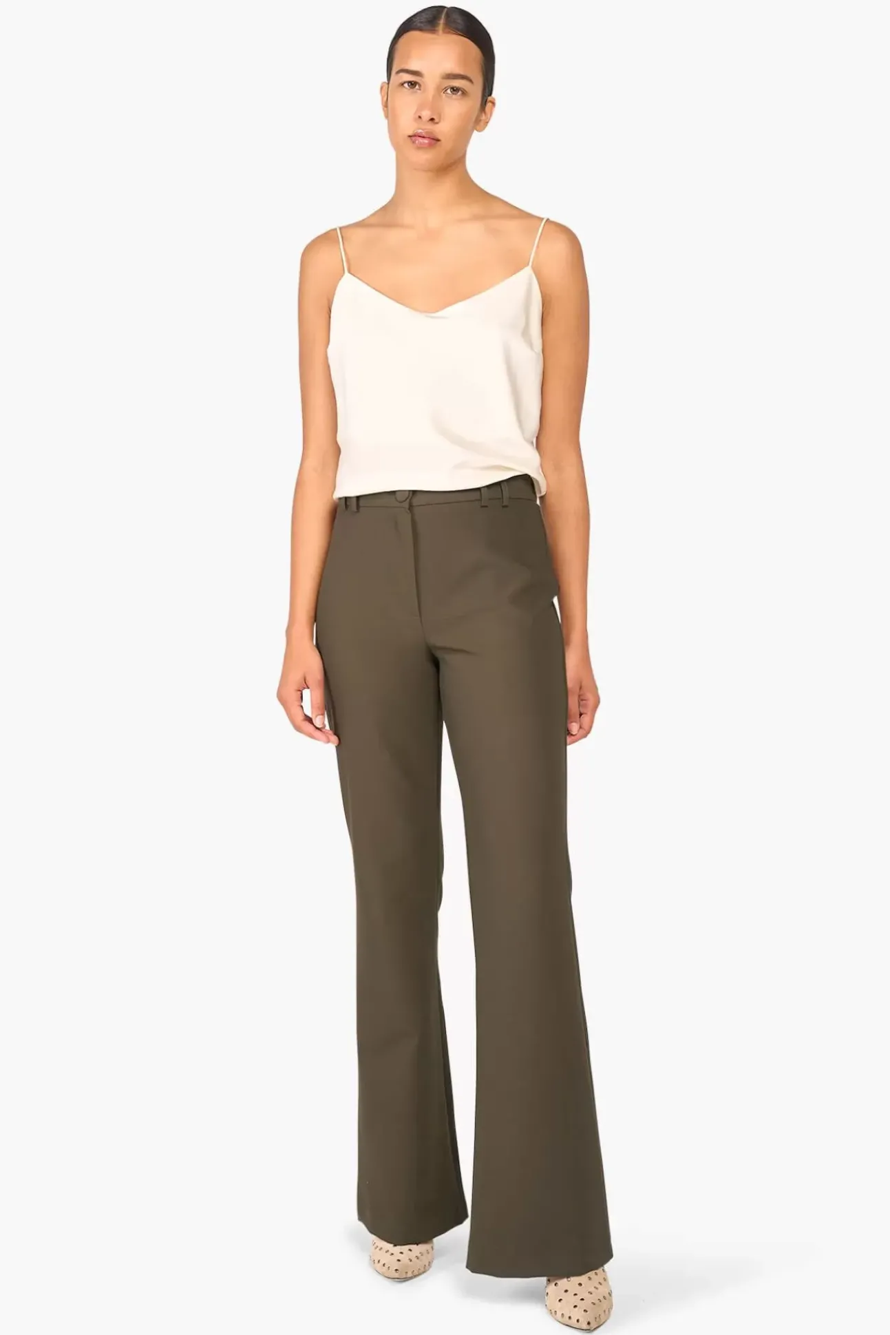 JANICE Broeken^Flared Broek Dames Tyrone Groen