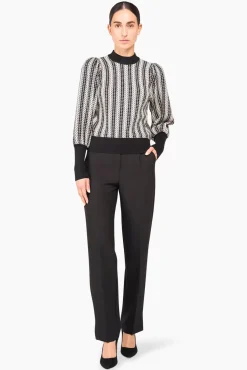 JANICE Sweaters & Truien^Gebreide Trui Pof Mouwen Jay Zwart Wit