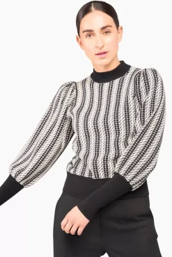JANICE Sweaters & Truien^Gebreide Trui Pof Mouwen Jay Zwart Wit