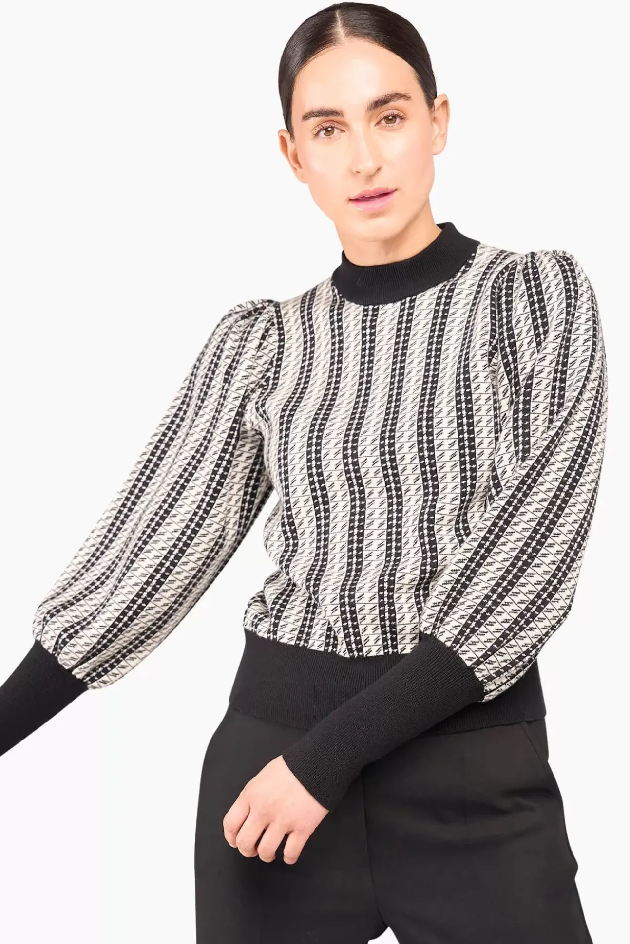 JANICE Sweaters & Truien^Gebreide Trui Pof Mouwen Jay Zwart Wit