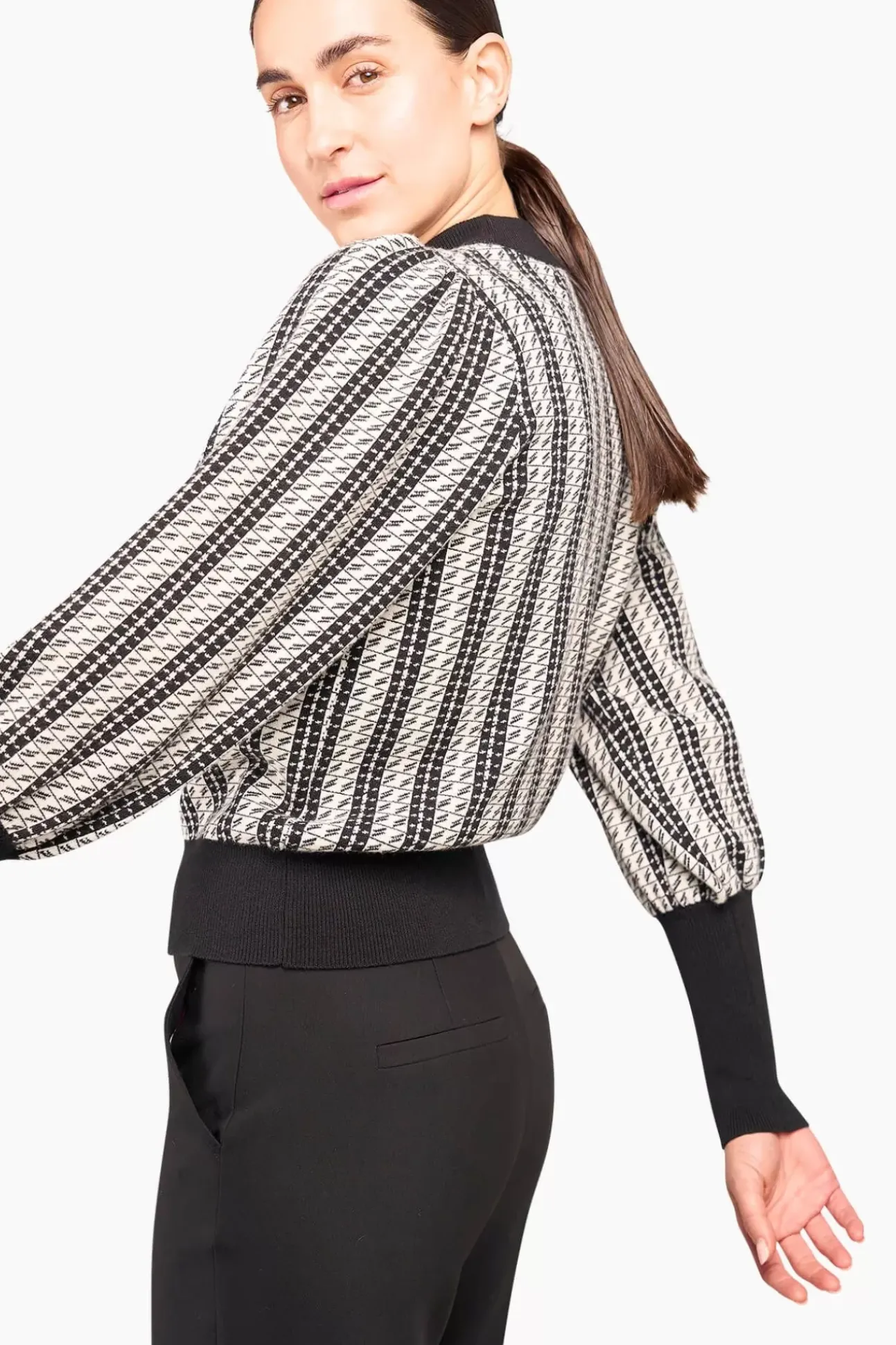 JANICE Sweaters & Truien^Gebreide Trui Pof Mouwen Jay Zwart Wit