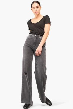JANICE Denim^Jeans Dames Wijde Pijp Jason Destroyed Grijs 811