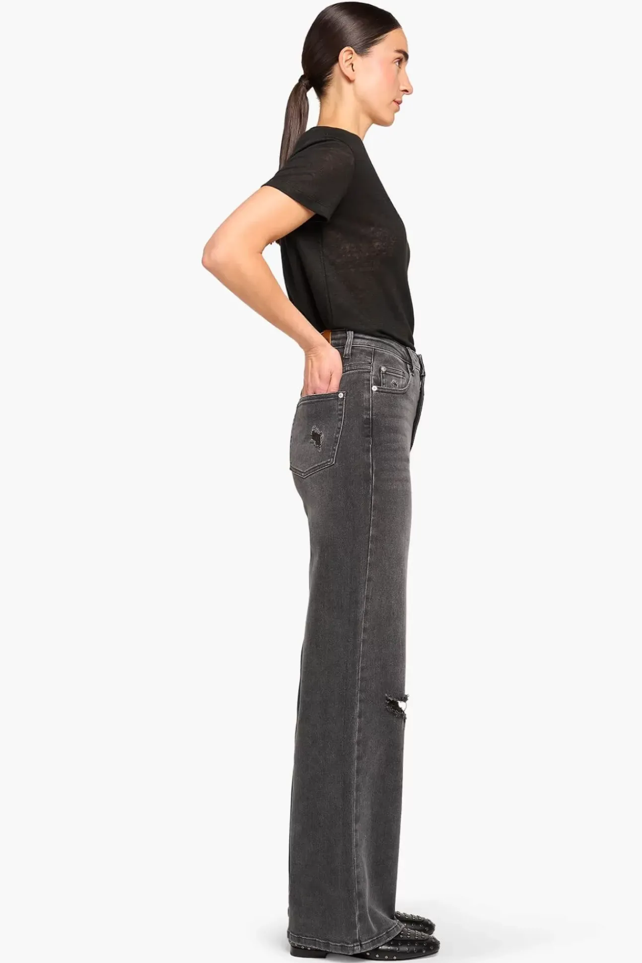 JANICE Denim^Jeans Dames Wijde Pijp Jason Destroyed Grijs 811