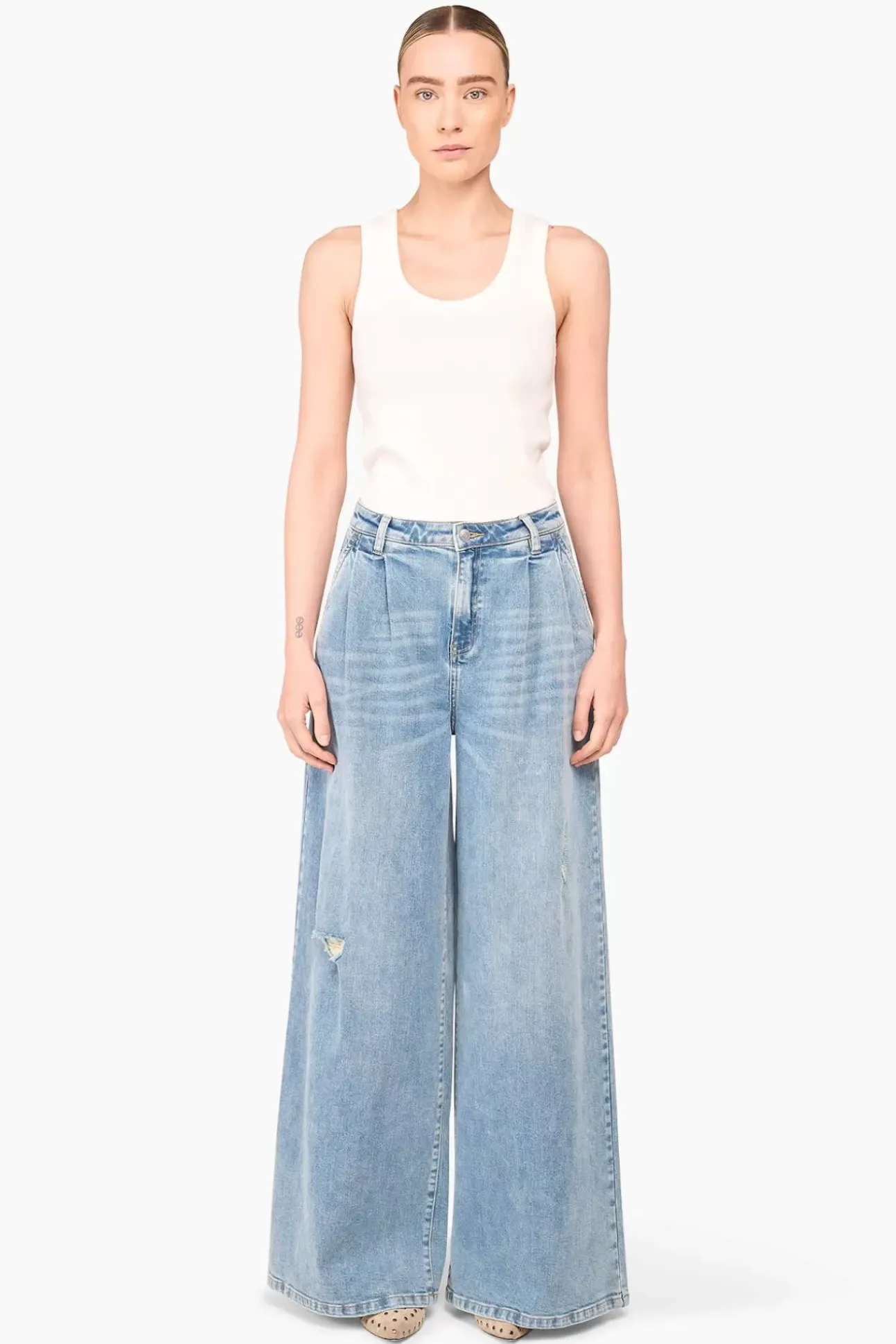 JANICE Denim^Jeans Wijde Pijp Dames Dollar Destroyed Blue 033