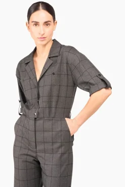 JANICE Jurken^Jumpsuit Dames Stretch London Ruit Grijs