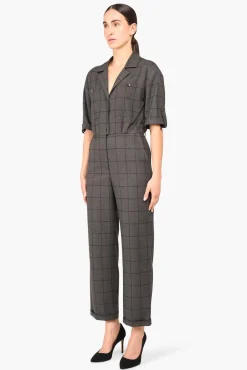 JANICE Jurken^Jumpsuit Dames Stretch London Ruit Grijs