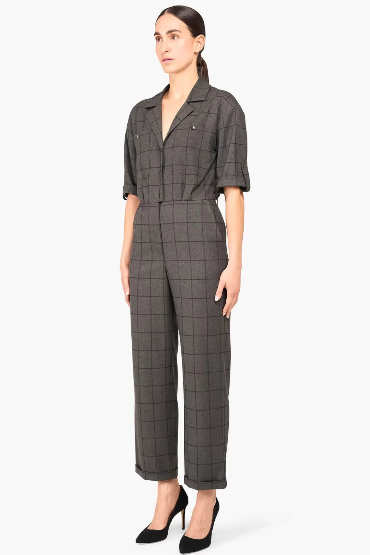 JANICE Jurken^Jumpsuit Dames Stretch London Ruit Grijs