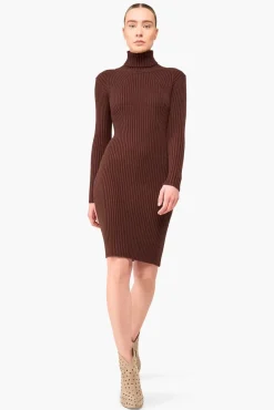 JANICE Jurken^Jurk Gebreid Col Travis Bruin
