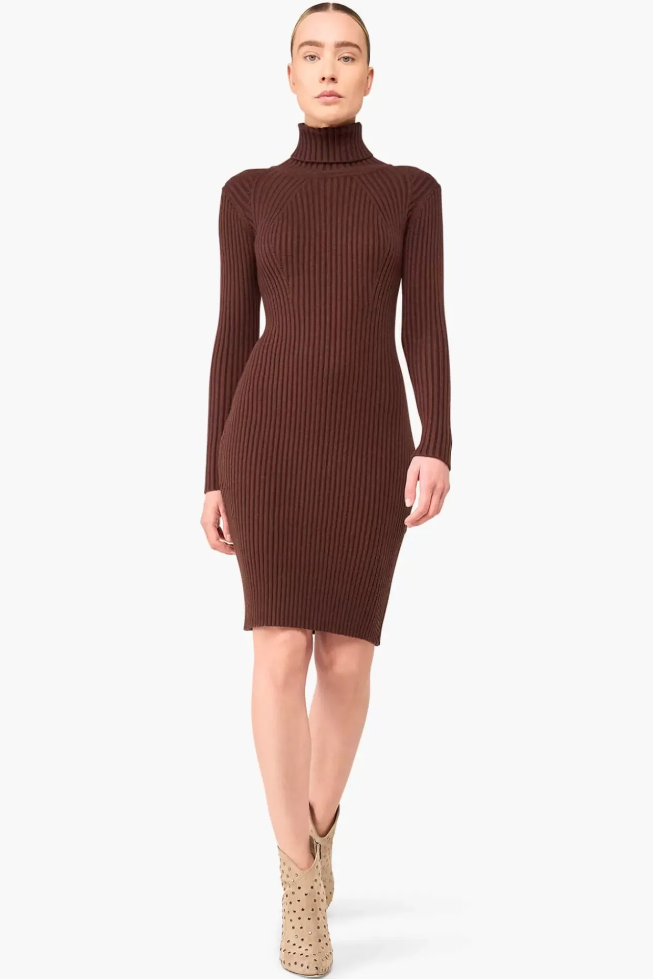 JANICE Jurken^Jurk Gebreid Col Travis Bruin