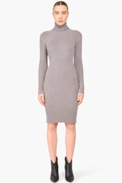 JANICE Jurken^Jurk Gebreid Col Travis Grijs