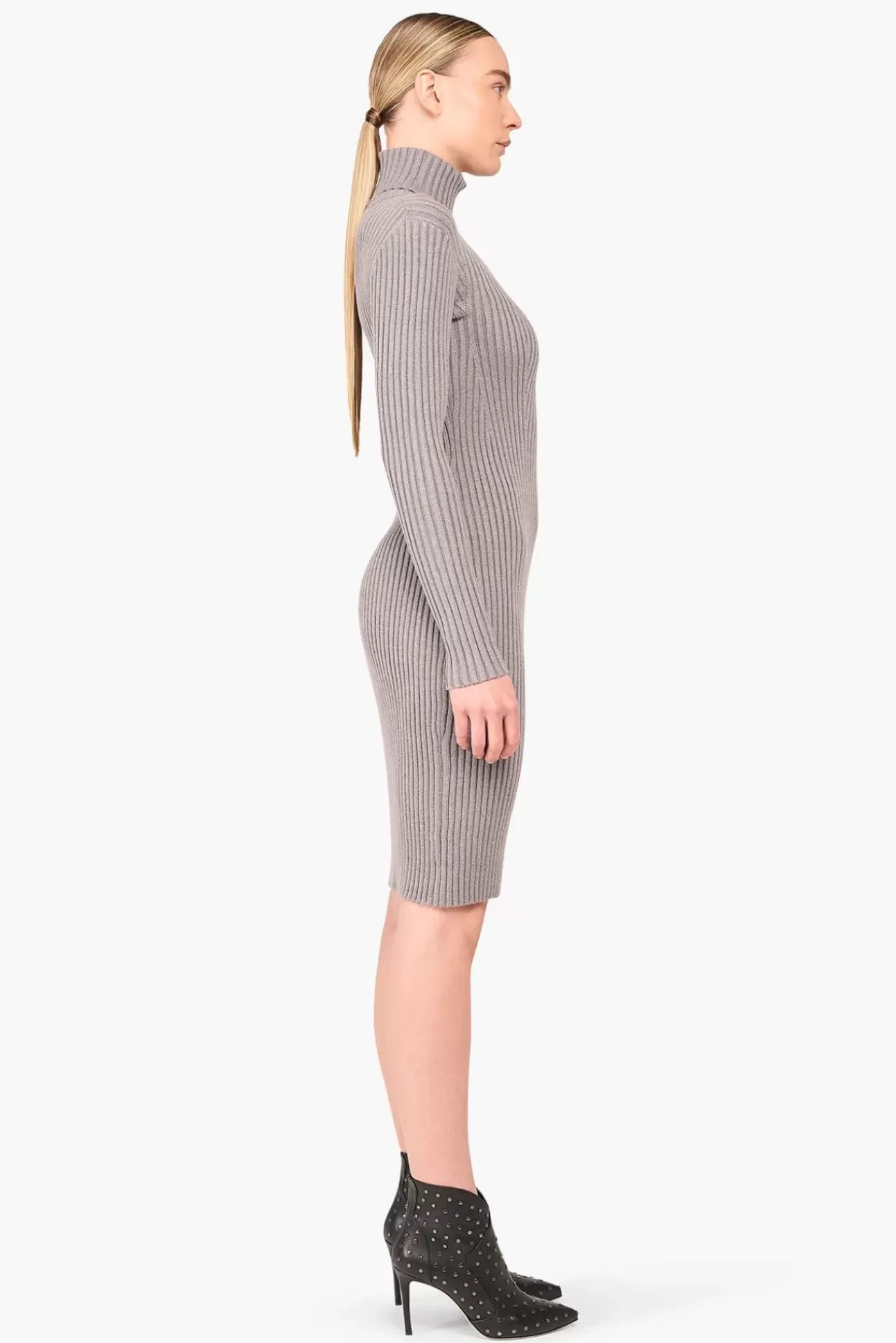 JANICE Jurken^Jurk Gebreid Col Travis Grijs