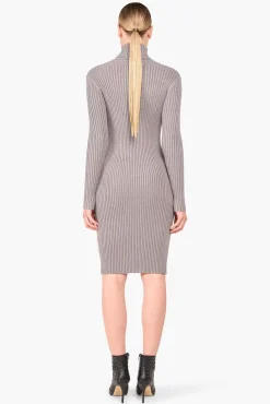 JANICE Jurken^Jurk Gebreid Col Travis Grijs