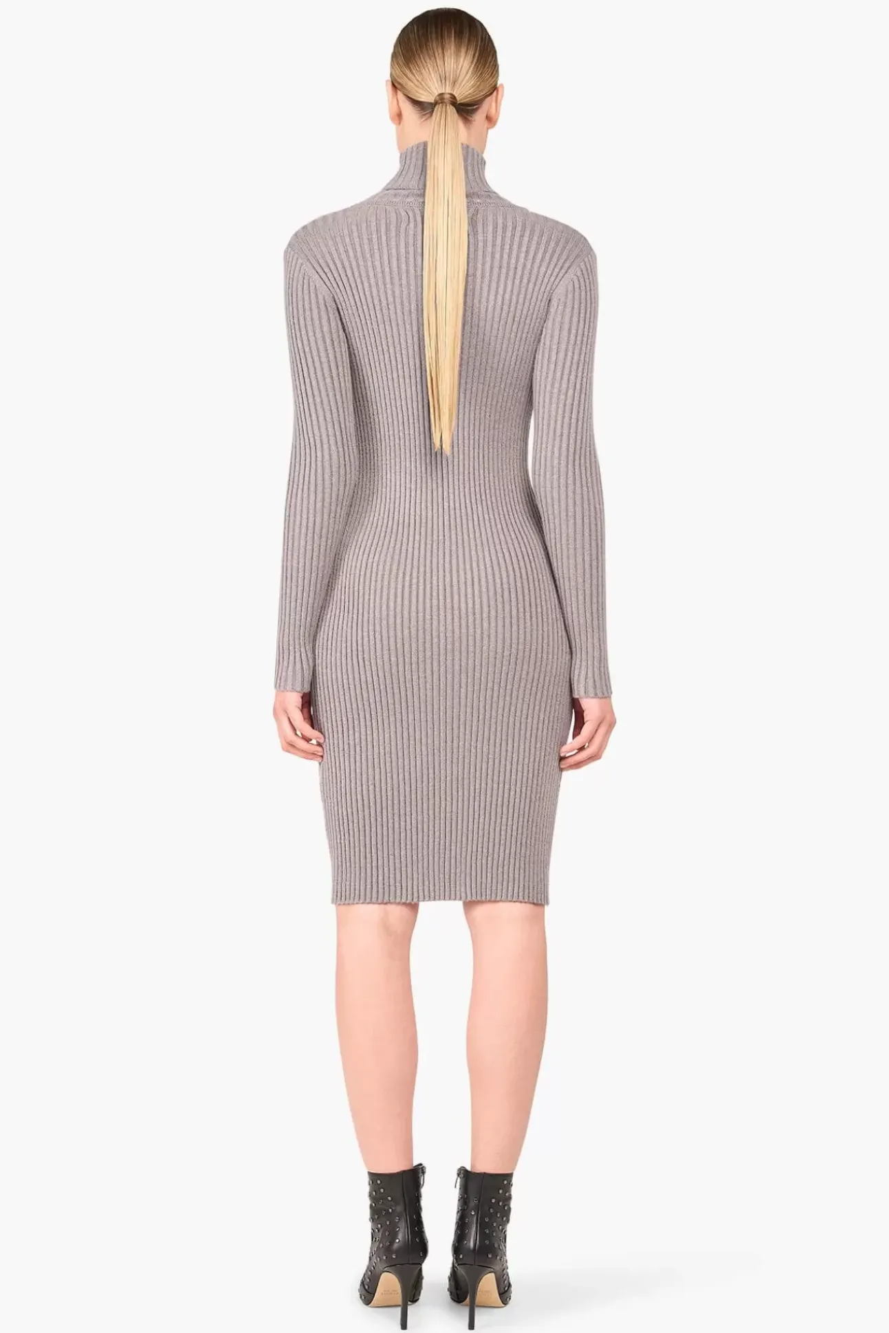 JANICE Jurken^Jurk Gebreid Col Travis Grijs