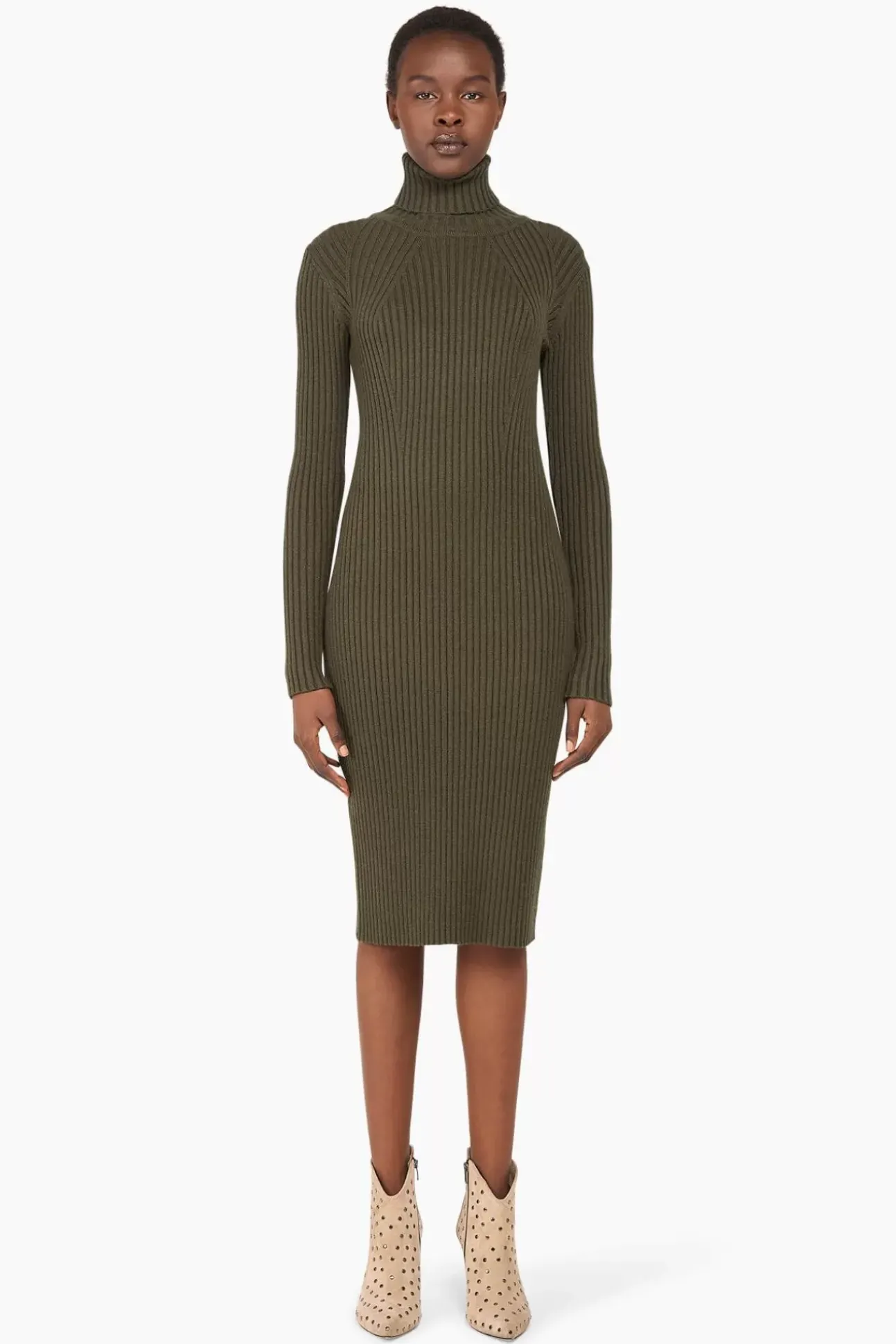 JANICE Jurken^Jurk Gebreid Col Travis Groen
