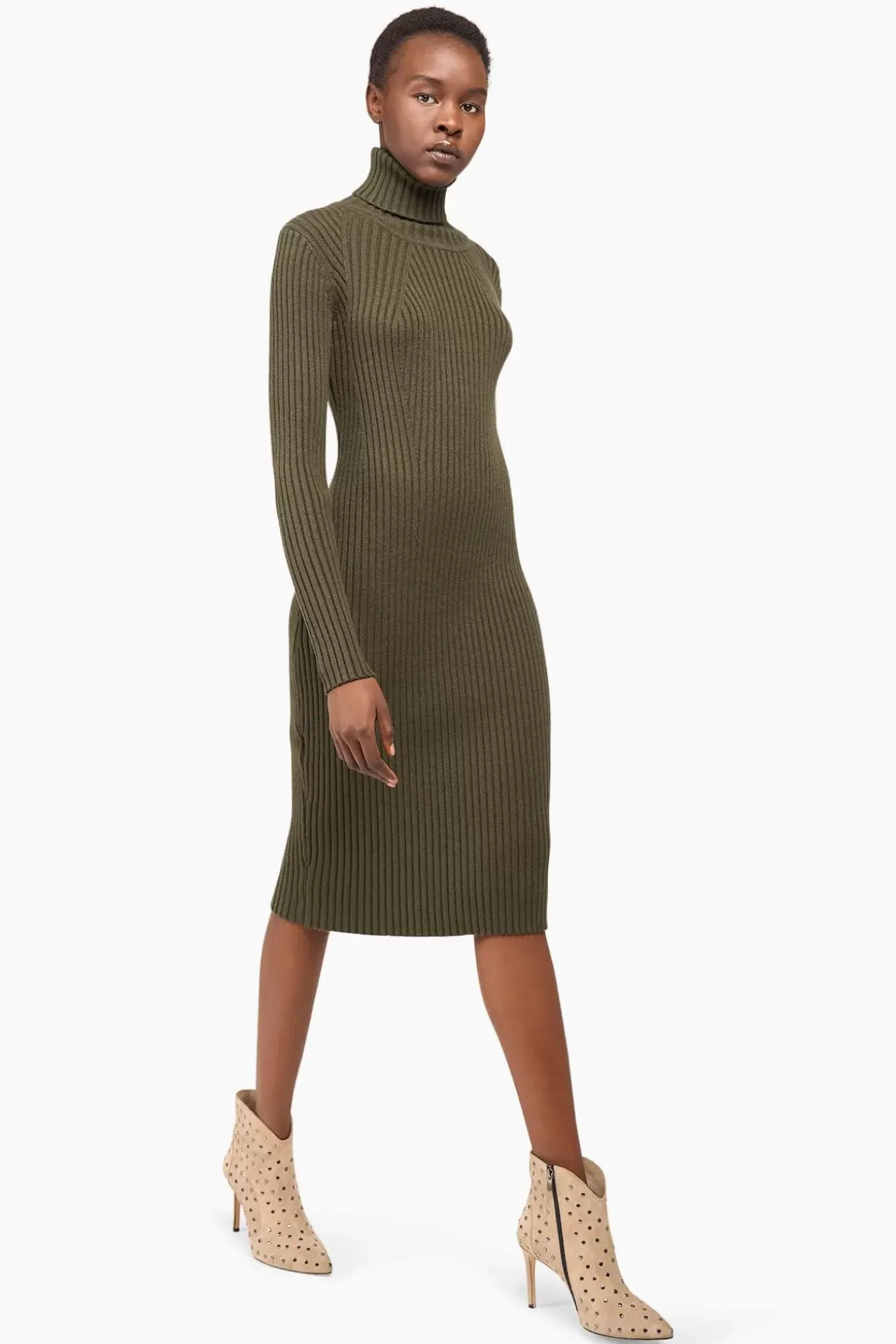 JANICE Jurken^Jurk Gebreid Col Travis Groen