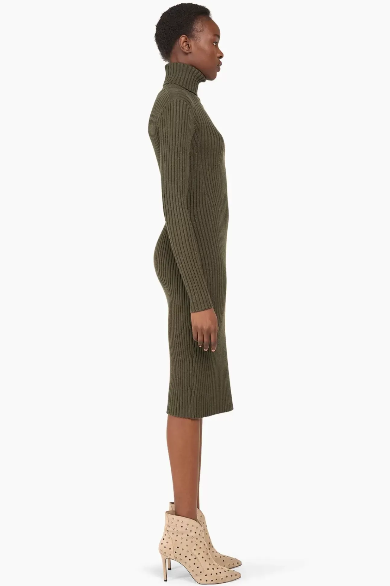 JANICE Jurken^Jurk Gebreid Col Travis Groen