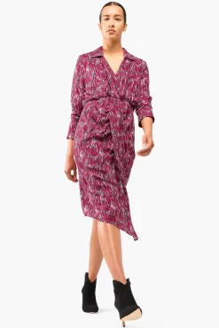 JANICE Jurken^Jurk Print Lange Mouw Jesse Burgundy
