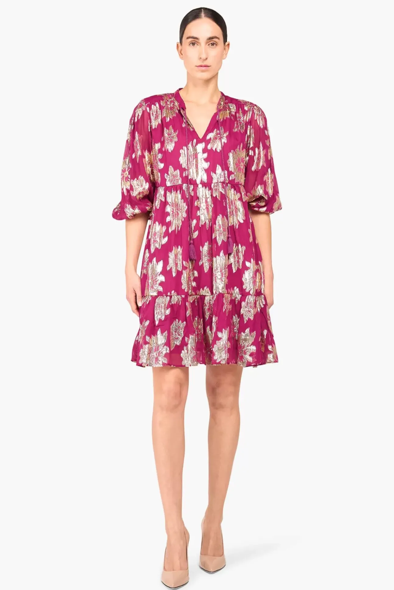 JANICE Jurken^Jurk Viscose Lurex Jimmy Burgundy