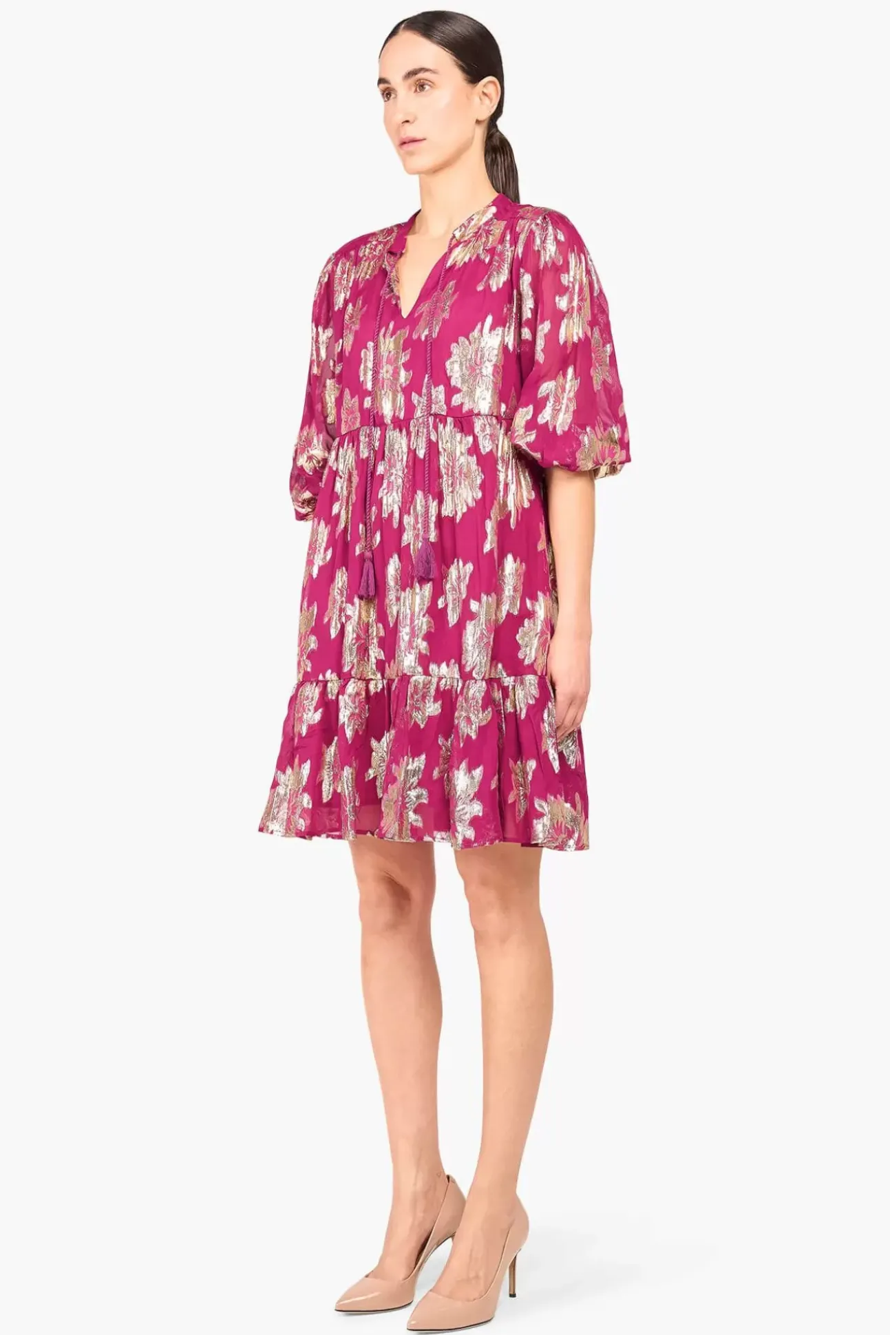 JANICE Jurken^Jurk Viscose Lurex Jimmy Burgundy