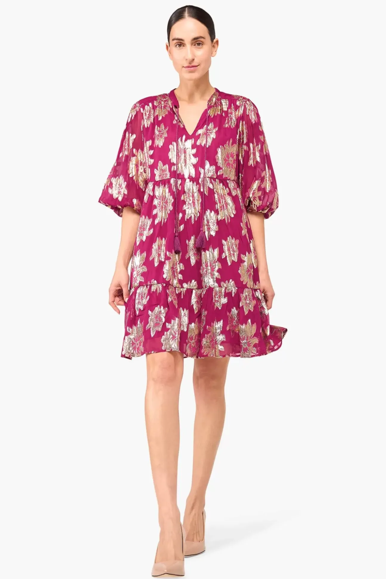 JANICE Jurken^Jurk Viscose Lurex Jimmy Burgundy