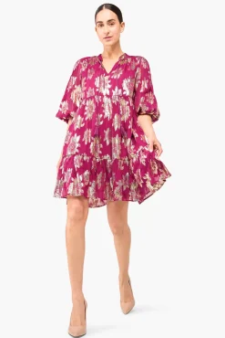 JANICE Jurken^Jurk Viscose Lurex Jimmy Burgundy
