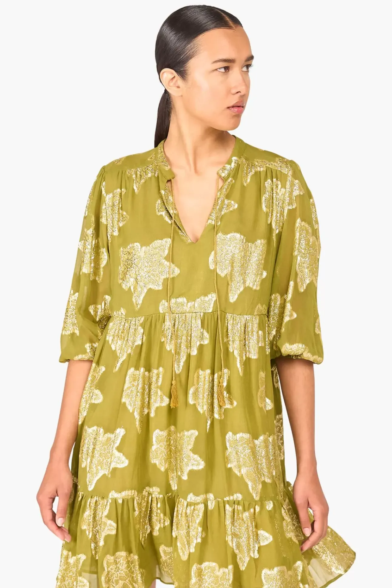 JANICE Jurken^Jurk Viscose Lurex Jimmy Groen