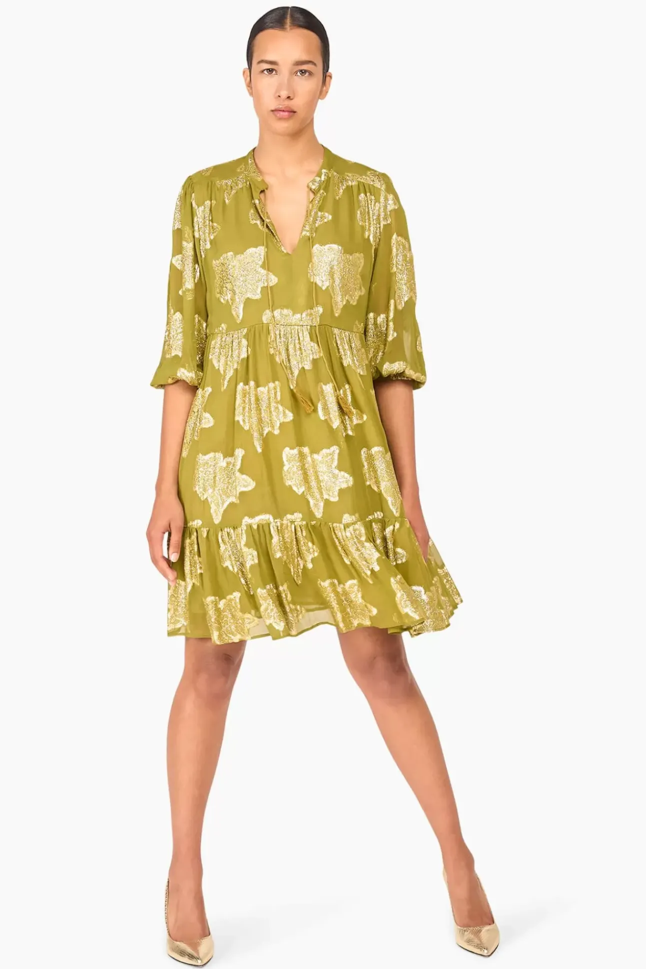 JANICE Jurken^Jurk Viscose Lurex Jimmy Groen