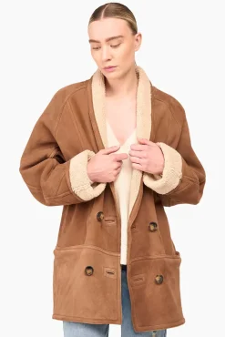 JANICE Leer^Lammy Coat Dames Raf Bruin