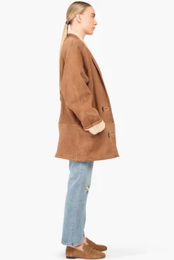 JANICE Leer^Lammy Coat Dames Raf Bruin