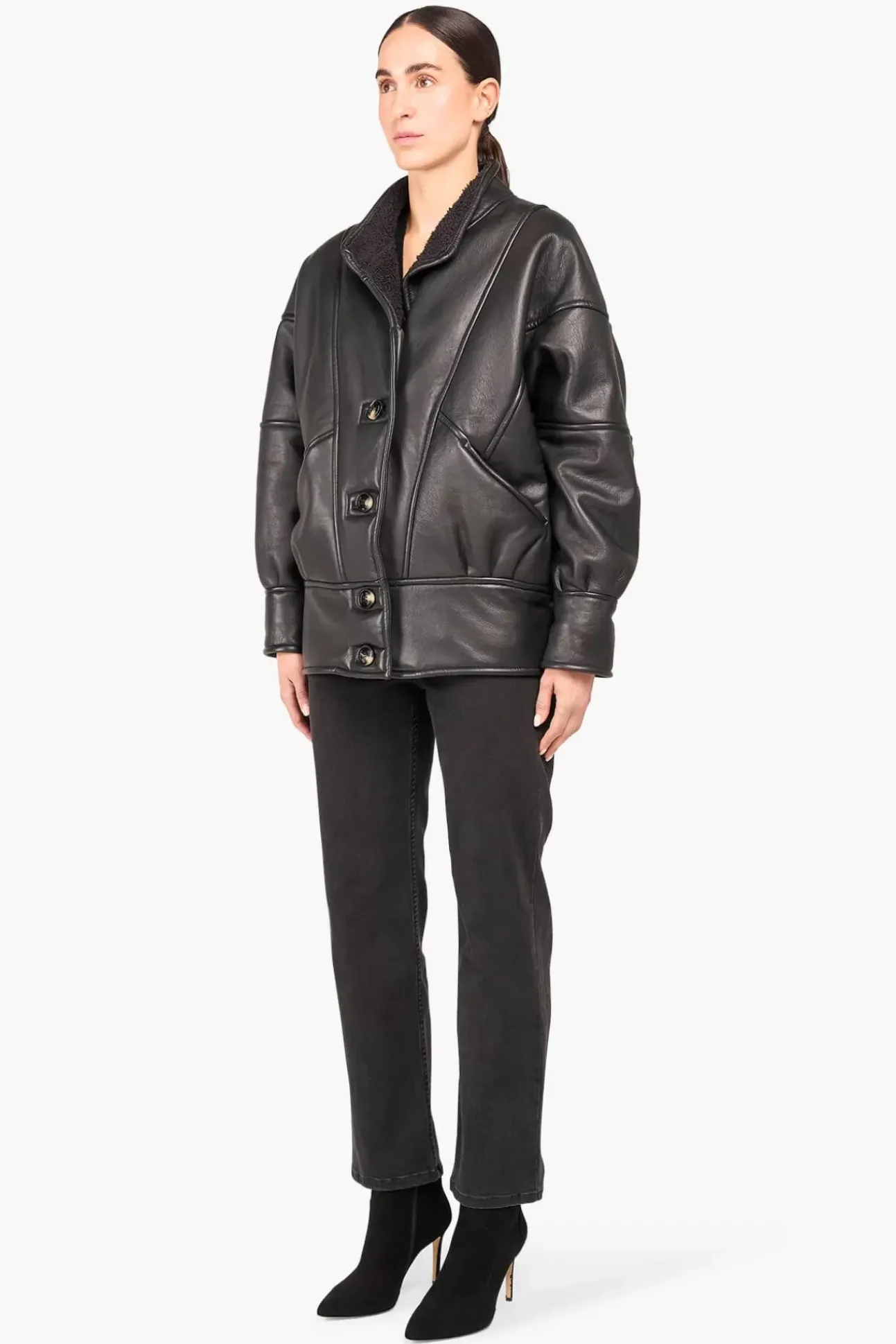 JANICE Leer^Lammy Coat Dames Seth Zwart