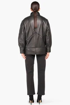 JANICE Leer^Lammy Coat Dames Seth Zwart
