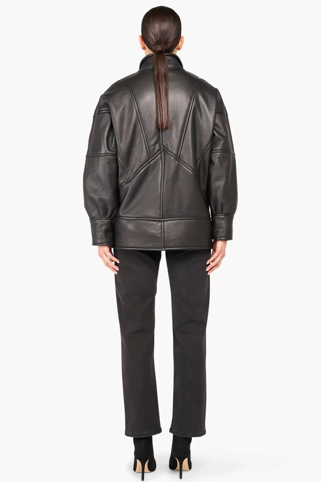 JANICE Leer^Lammy Coat Dames Seth Zwart