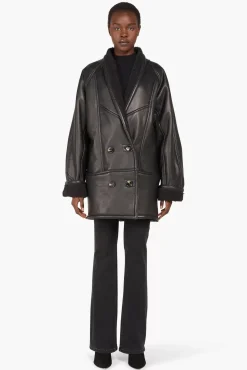 JANICE Leer^Lammy Coat Dames Zwart Raf
